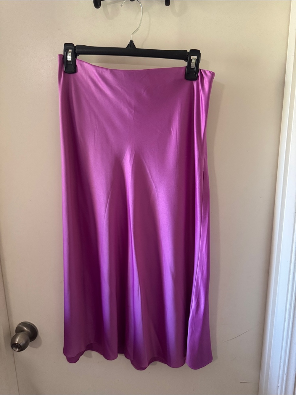 Women's Satin Midi Skirt in Bright Orchid